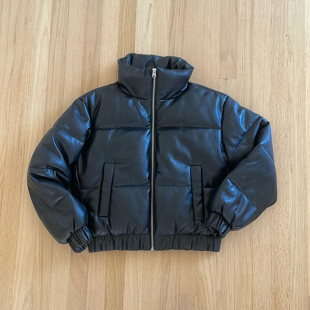 Black Leather A&F puffer jacket
